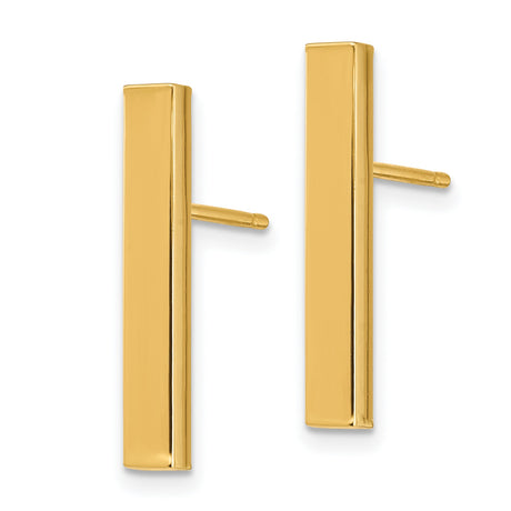 14k Yellow Gold Bar Stud Earrings, Sleek Vertical Minimalist Design for Women