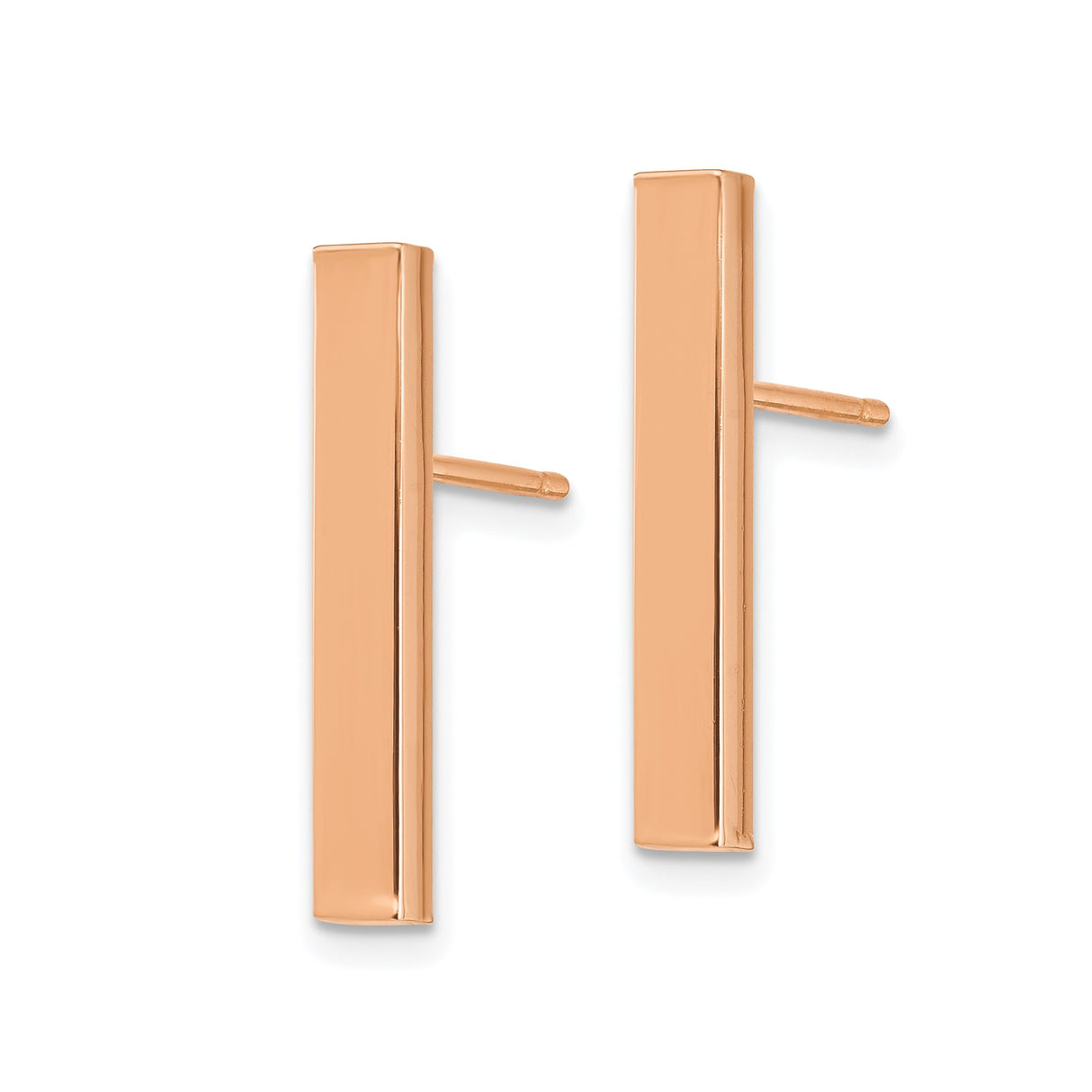 14k Rose Gold Bar Earrings, Minimalist Vertical Studs with Modern Geometric Design