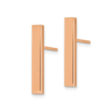 14k Rose Gold Bar Earrings, Minimalist Vertical Studs with Modern Geometric Design