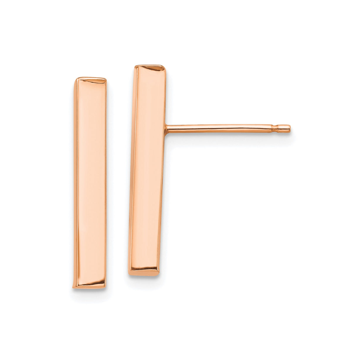 14k Rose Gold Bar Earrings, Minimalist Vertical Studs with Modern Geometric Design