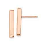 14k Rose Gold Bar Earrings, Minimalist Vertical Studs with Modern Geometric Design