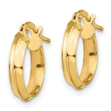 14k Yellow Gold Hoop Earrings, Beveled Edge Design with High Polish Finish, Lightweight Classic Style