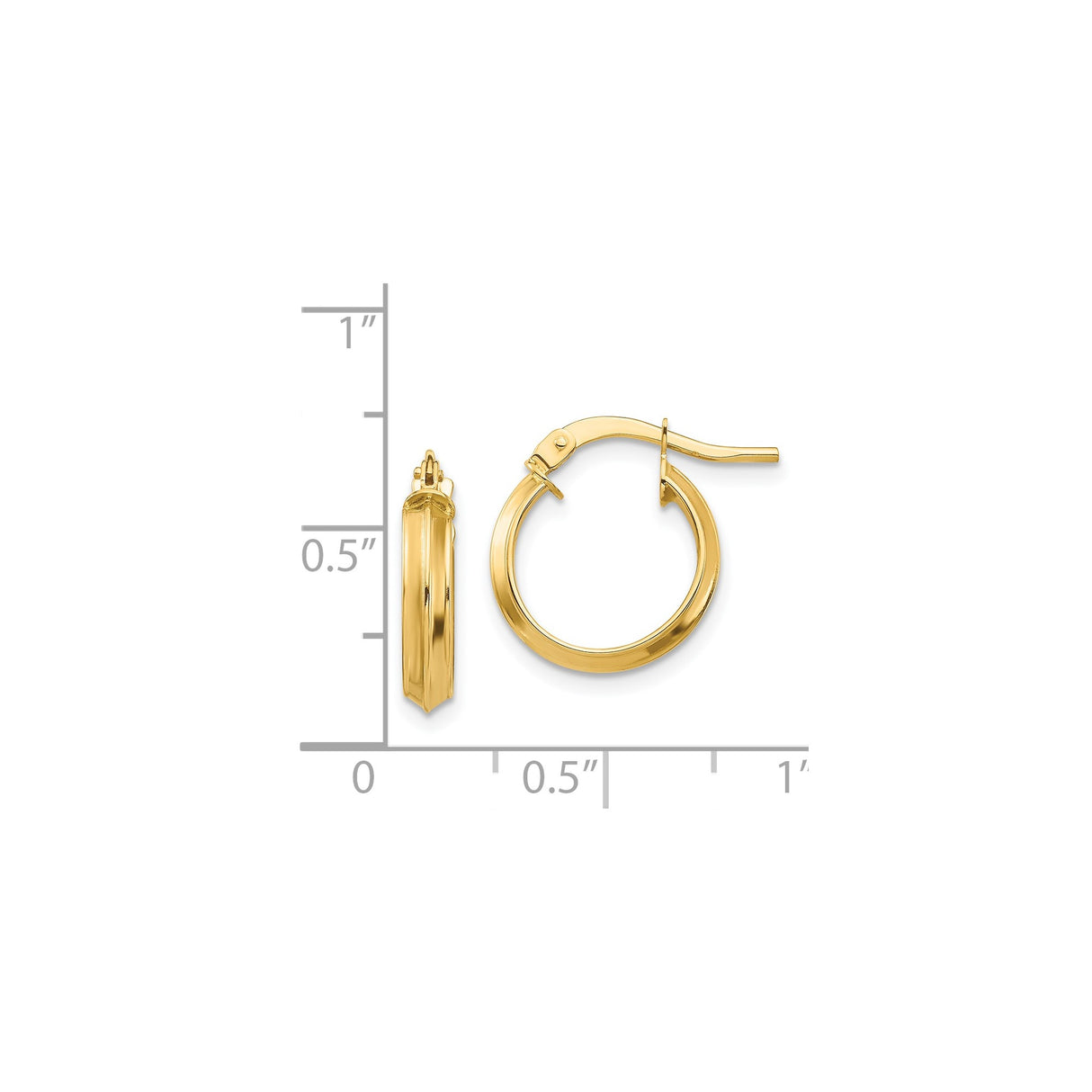 14k Yellow Gold Hoop Earrings, Beveled Edge Design with High Polish Finish, Lightweight Classic Style