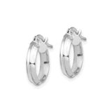 14k White Gold Hoop Earrings, Classic Round Beveled Edge Lightweight Design for Women