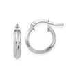 14k White Gold Hoop Earrings, Classic Round Beveled Edge Lightweight Design for Women
