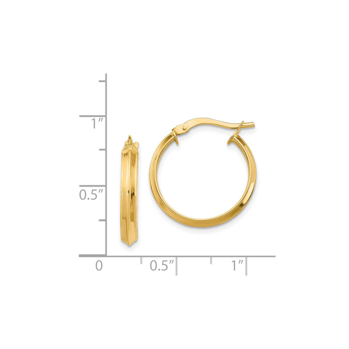 14k Yellow Gold Hoop Earrings, Faceted Edge Polished Design, Minimalist Style for Women