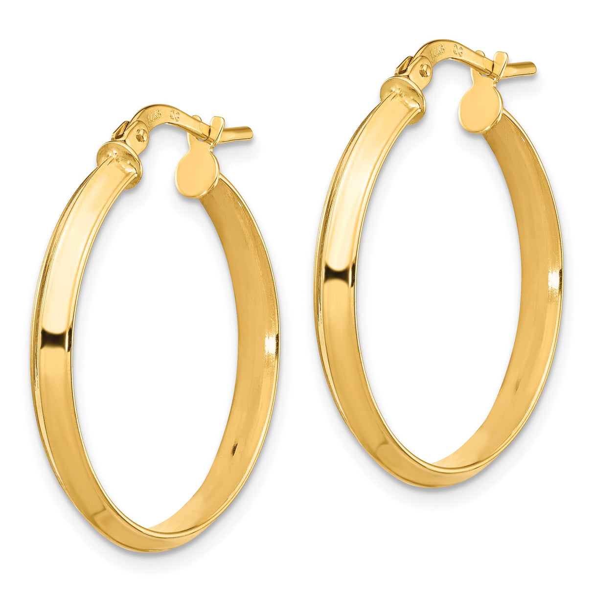 14k Yellow Gold Hoop Earrings, Classic Round Design with Beveled Edge and Latch Back Closure