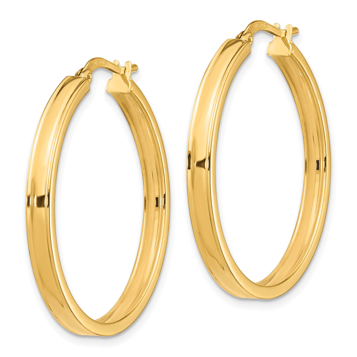 14k Yellow Gold Hoop Earrings, Medium Size with Smooth Polished Finish and Latch Back Closure