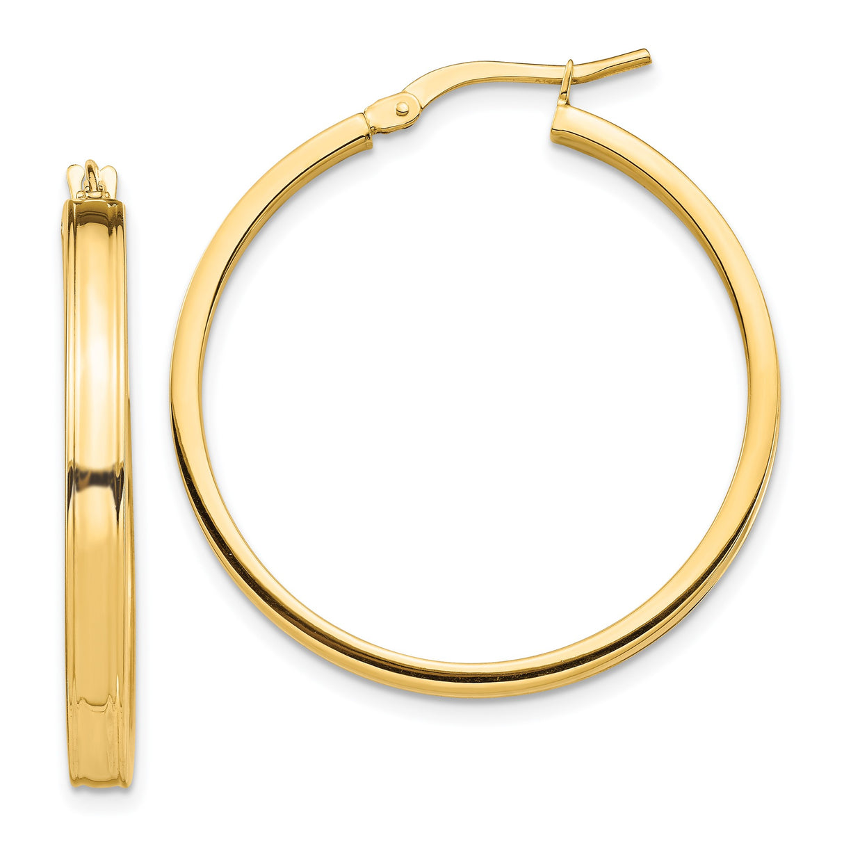 14k Yellow Gold Hoop Earrings, Medium Size with Smooth Polished Finish and Latch Back Closure