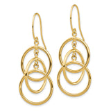 14k Yellow Gold Dangle Earrings with Interlocking Open Hoops, Lightweight Drop Design