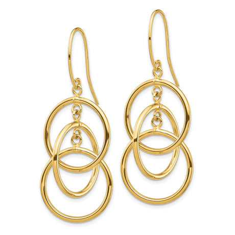 14k Yellow Gold Dangle Earrings with Interlocking Open Hoops, Lightweight Drop Design