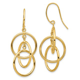 14k Yellow Gold Dangle Earrings with Interlocking Open Hoops, Lightweight Drop Design