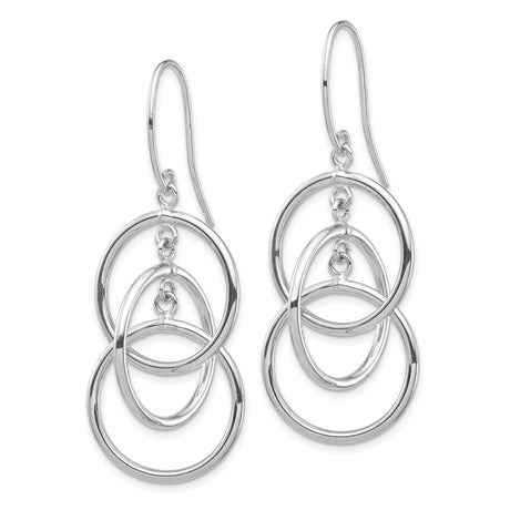 14k White Gold Dangle Earrings with Interlocking Oval and Round Hoops, Modern Minimalist Design