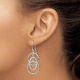 14k White Gold Dangle Earrings with Interlocking Oval and Round Hoops, Modern Minimalist Design