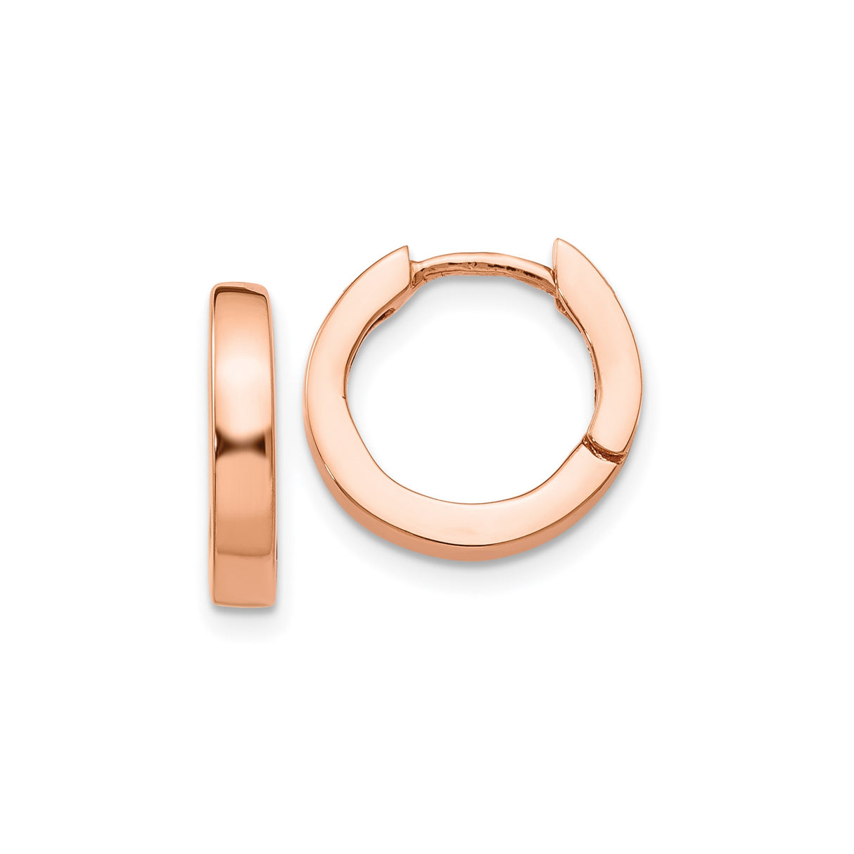 14k Rose Gold Hoop Earrings, Sleek Minimalist Round Design, Polished Lightweight Everyday Style