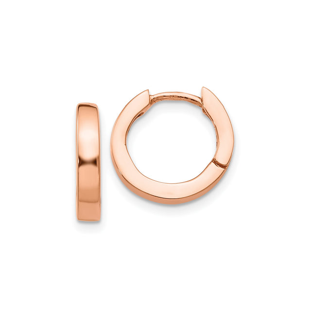 14k Rose Gold Hoop Earrings, Sleek Minimalist Round Design, Polished Lightweight Everyday Style