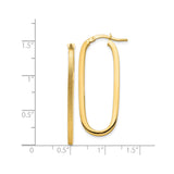 14k Yellow Gold Elongated Oval Hoop Earrings, High Polish and Textured Finish, Minimalist Style
