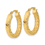 14k Yellow Gold Hoop Earrings, Medium Twisted Square Tube with Polished Finish