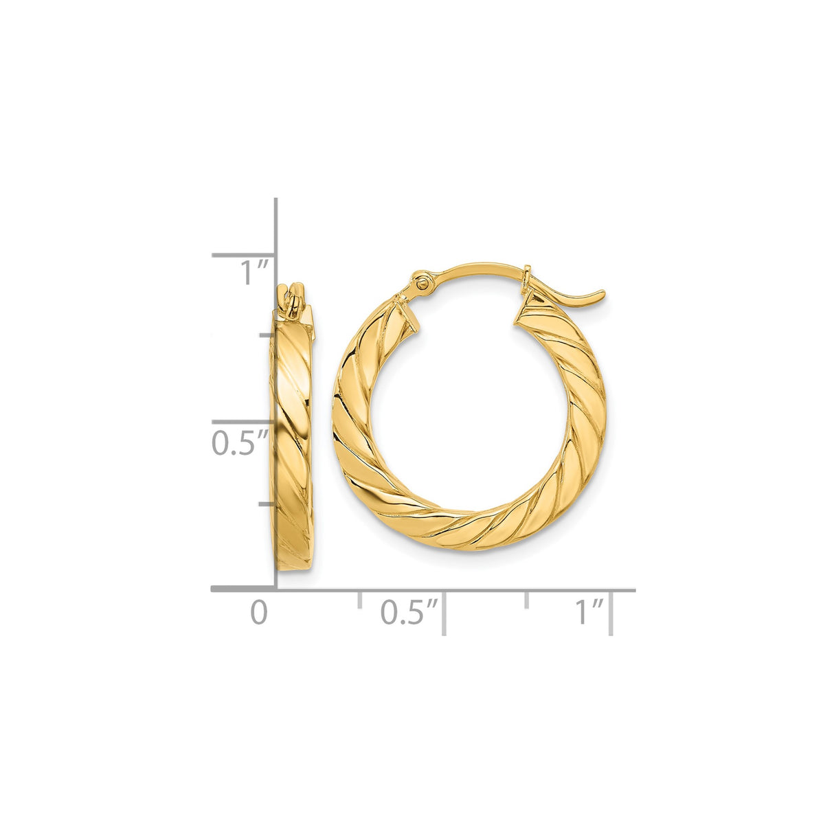 14k Yellow Gold Hoop Earrings, Medium Twisted Square Tube with Polished Finish