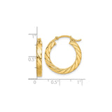 14k Yellow Gold Hoop Earrings, Medium Twisted Square Tube with Polished Finish