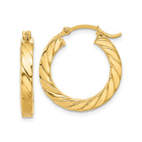 14k Yellow Gold Hoop Earrings, Medium Twisted Square Tube with Polished Finish