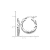 14k White Gold Twisted Hoop Earrings with Polished Rope Texture, Lightweight Modern Design