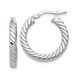 14k White Gold Twisted Hoop Earrings with Polished Rope Texture, Lightweight Modern Design