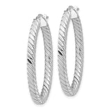 14k White Gold Twisted Oval Hoop Earrings with Polished Rope Design for Women