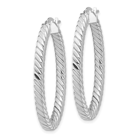 14k White Gold Twisted Oval Hoop Earrings with Polished Rope Design for Women