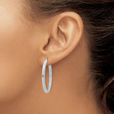 14k White Gold Twisted Oval Hoop Earrings with Polished Rope Design for Women
