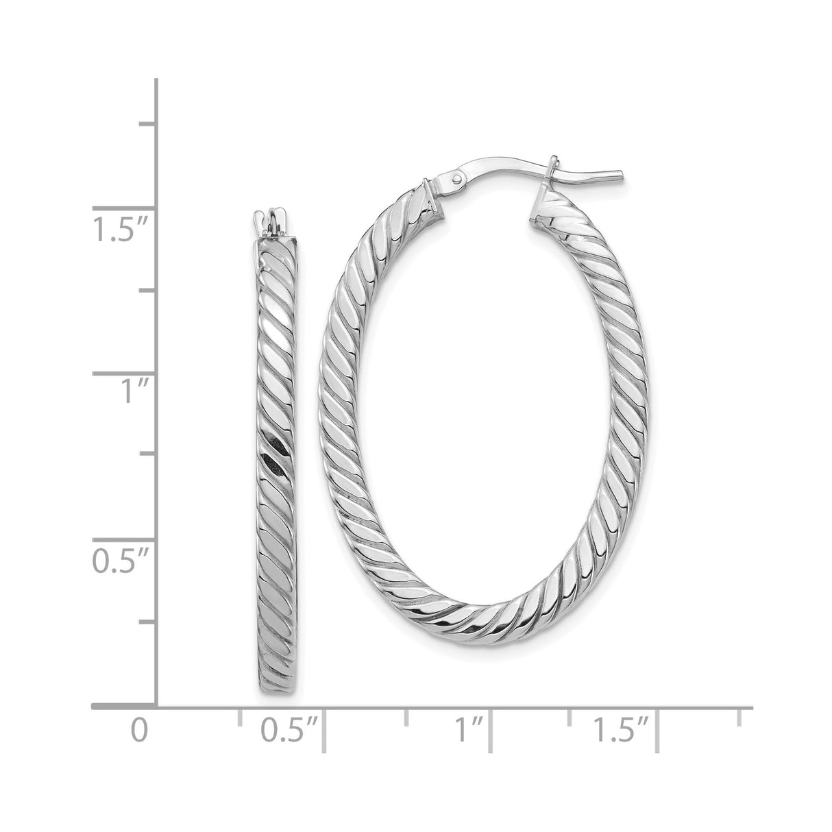 14k White Gold Twisted Oval Hoop Earrings with Polished Rope Design for Women