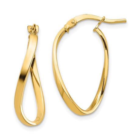 14k Yellow Gold Twisted Hoop Earrings, Polished Teardrop Design, Lightweight Everyday Style