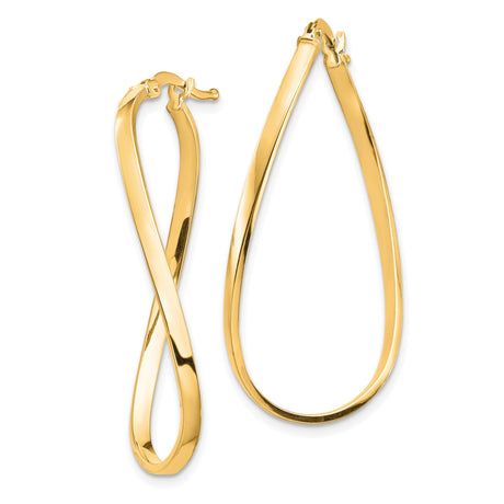14k Yellow Gold Twisted Teardrop Hoop Earrings, Lightweight Modern Polished Design