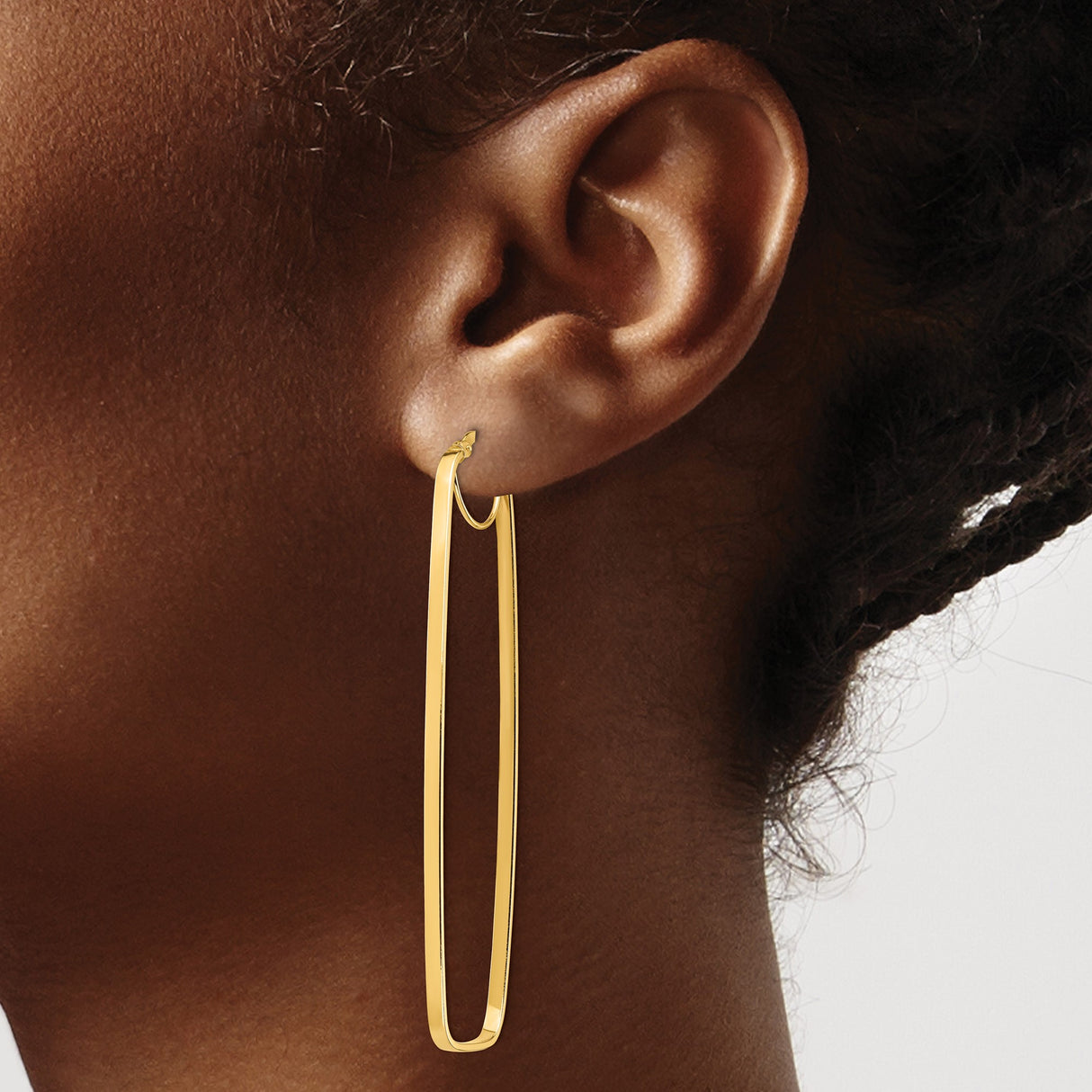 14k Yellow Gold Elongated Oval Hoop Earrings, Lightweight Minimalist Polished Design