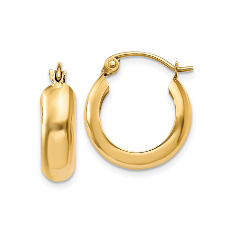 14k Yellow Gold Hoop Earrings, Classic Round Design, Smooth Polished Finish, Lightweight Jewelry