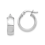 14k White Gold Hoop Earrings, Polished Finish, Medium Lightweight Snap Closure Hoops for Women