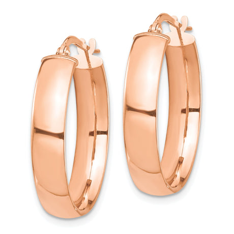 14k Rose Gold Hoop Earrings, Polished Finish, Hinged Closure, Medium Lightweight Hoops
