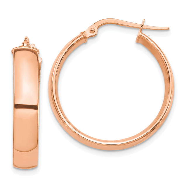 14k Rose Gold Hoop Earrings, Polished Finish, Hinged Closure, Medium Lightweight Hoops