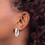 14k White Gold Hoop Earrings, Polished Medium Rounded Design with Hinged Clasp