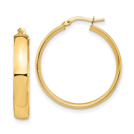 14k Yellow Gold Hoop Earrings, Smooth Polished Finish, Classic Minimalist Style for Women