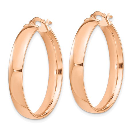14k Rose Gold Hoop Earrings, Polished Round Hoops with Latch Back, Minimalist Design for Women