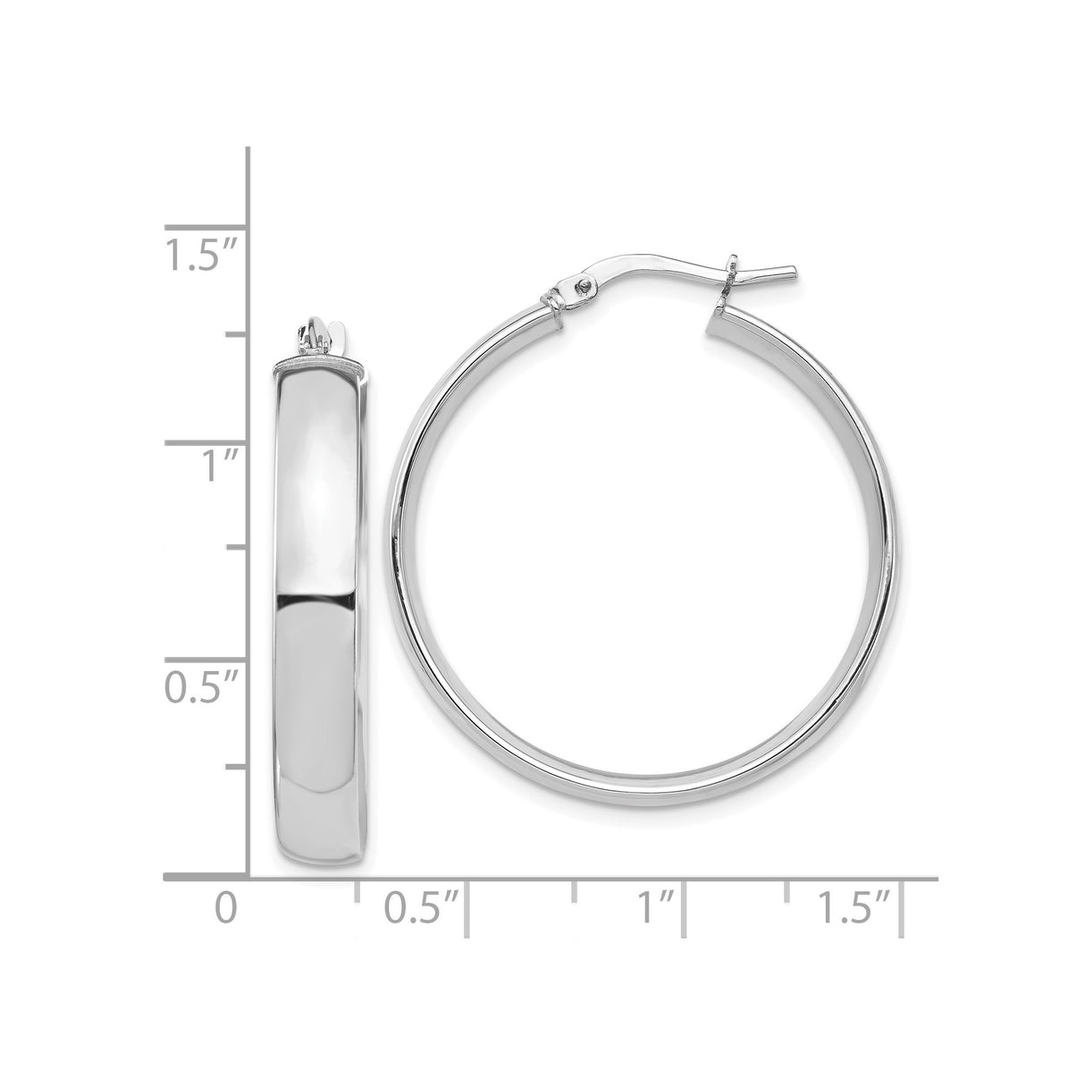 14k White Gold Hoop Earrings, Large Round Hoops with High Polish Finish, Hinged Closure