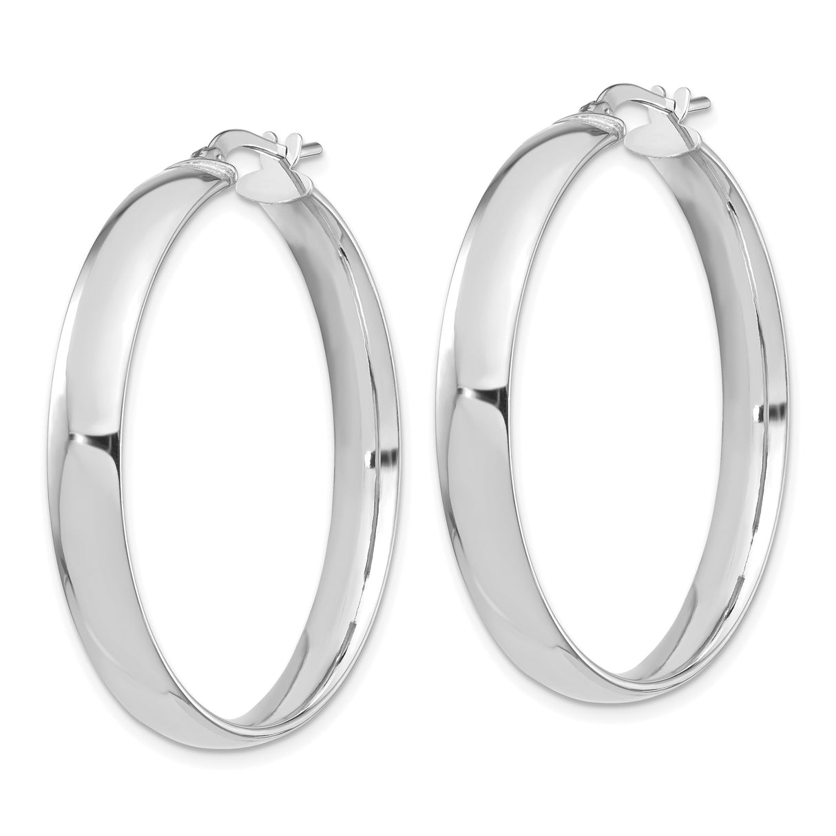 14k White Gold Hoop Earrings, High Polish Finish, Hinged Closure, Minimalist Design