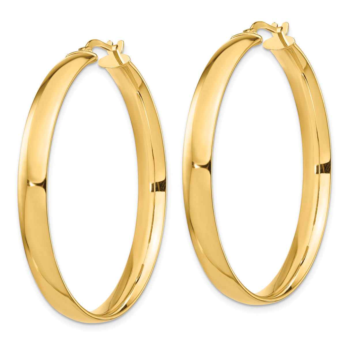14k Yellow Gold Hoop Earrings, Classic Medium Round High Polish Design for Women