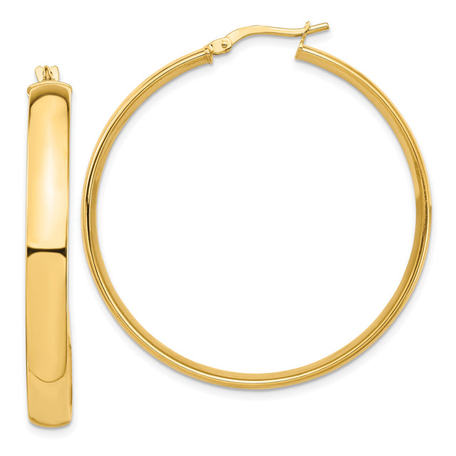 14k Yellow Gold Hoop Earrings, Classic Medium Round High Polish Design for Women