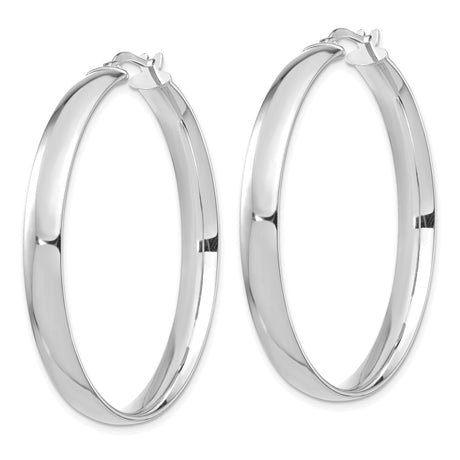 14k White Gold Hoop Earrings, Lightweight Round Design with High Polish Finish for Women