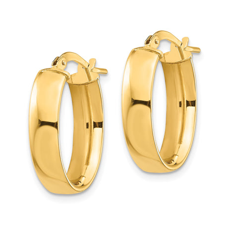 14k Yellow Gold Oval Hoop Earrings, High Polish Finish, Snap Lock Closure, Lightweight Minimalist Style
