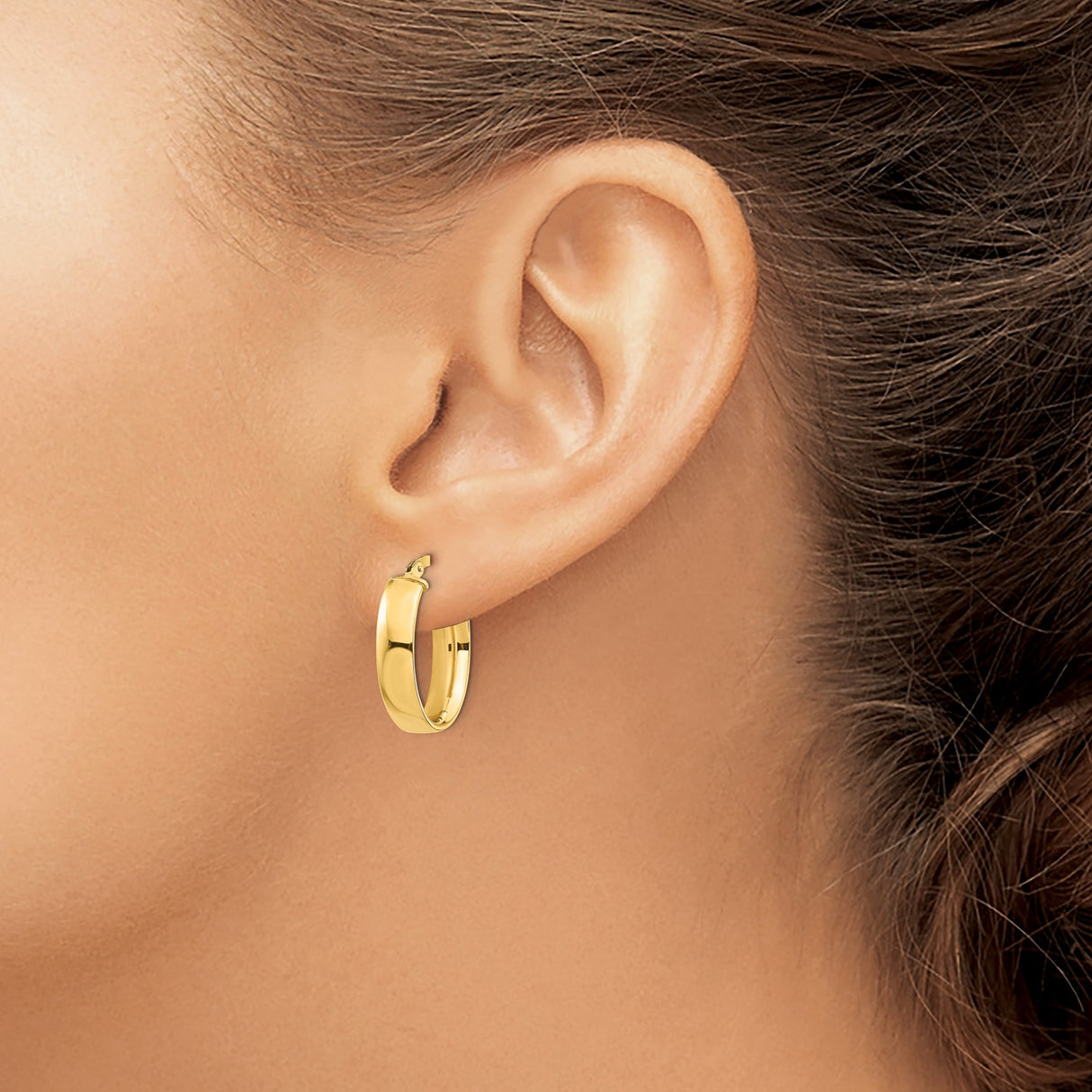 14k Yellow Gold Oval Hoop Earrings, High Polish Finish, Snap Lock Closure, Lightweight Minimalist Style