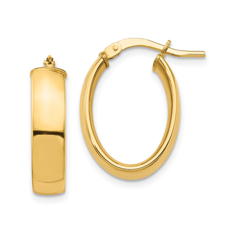 14k Yellow Gold Oval Hoop Earrings, High Polish Finish, Snap Lock Closure, Lightweight Minimalist Style