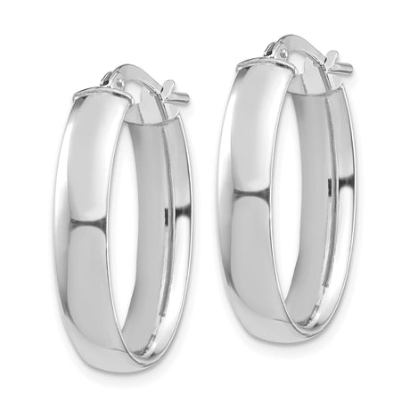 14k White Gold Oval Hoop Earrings, Polished Finish, Hinged Back Closure, Minimalist Style